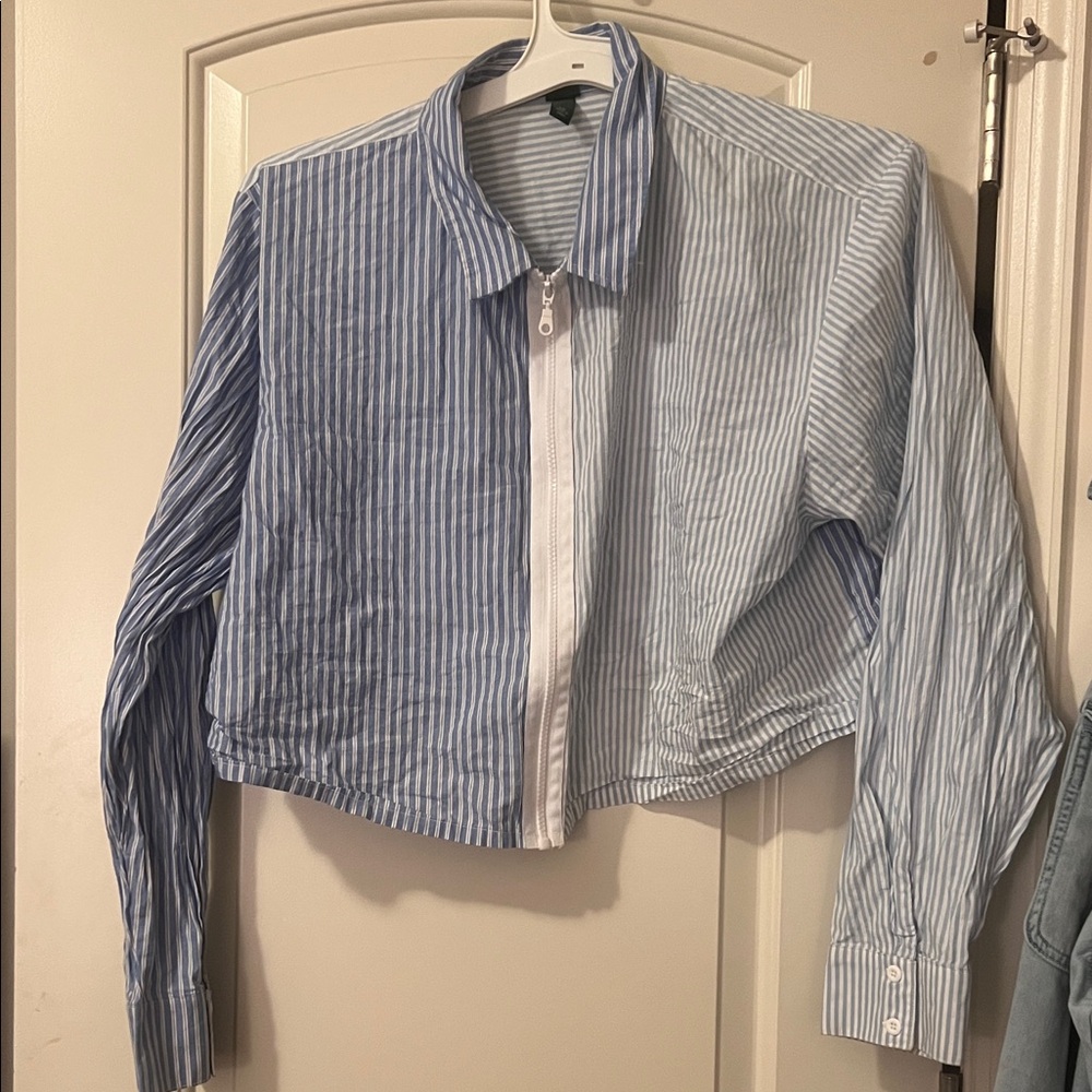 Blue and White Striped Button-Up Shirt